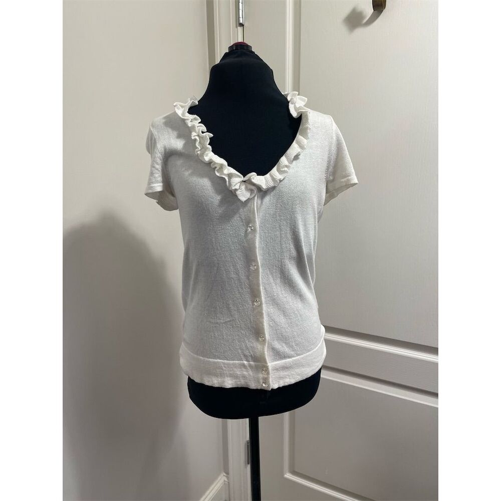 J.Crew Women's XS White Ruffle Scallop sweater Short Sleeve Top